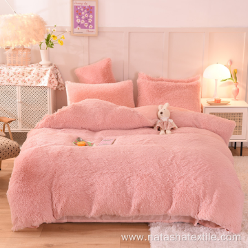 4-pcs solid plush shaggy fur comforter bedding sets